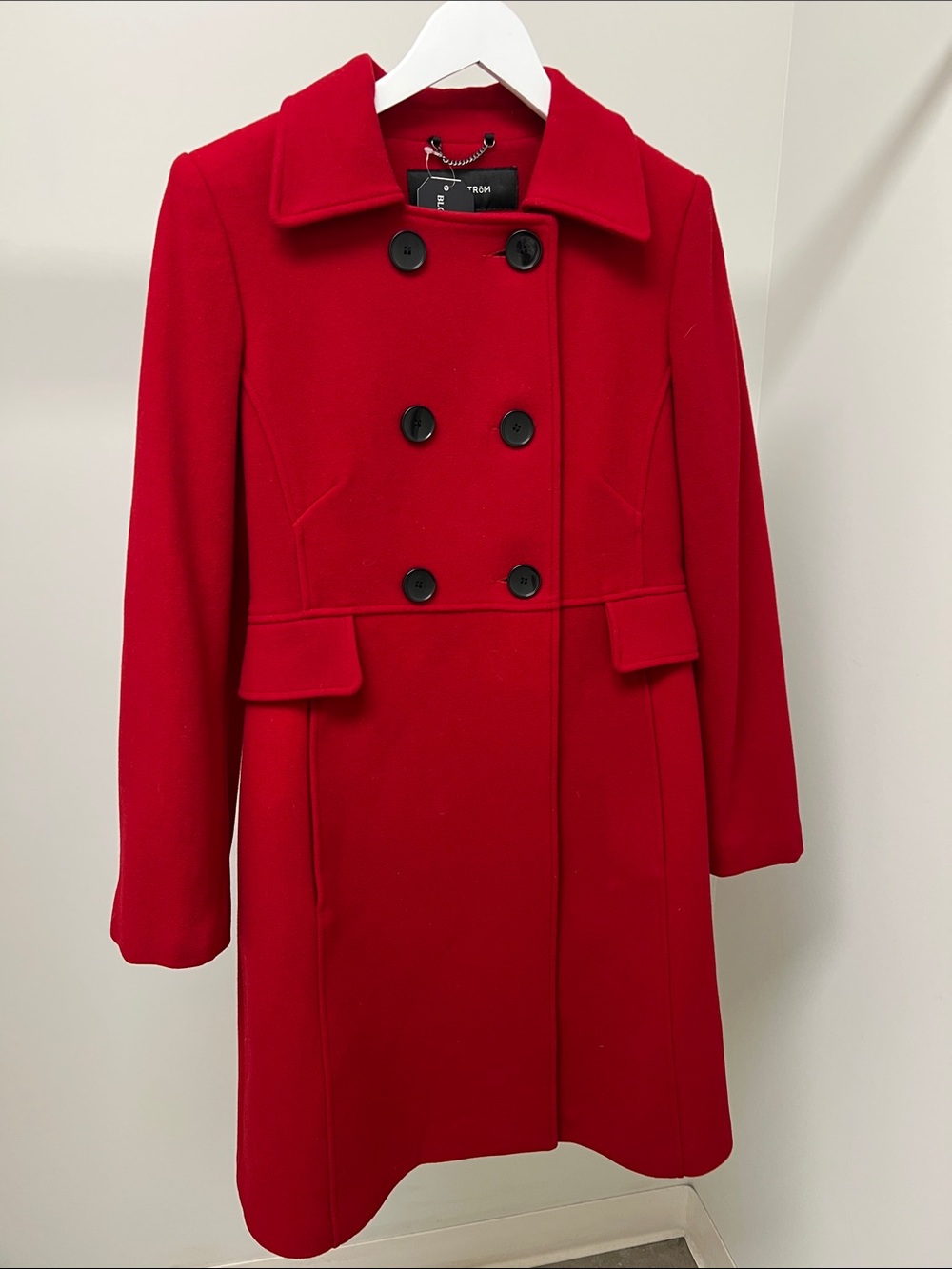 Tailored Double-Breasted Red Pea Coat - Unknown Brand